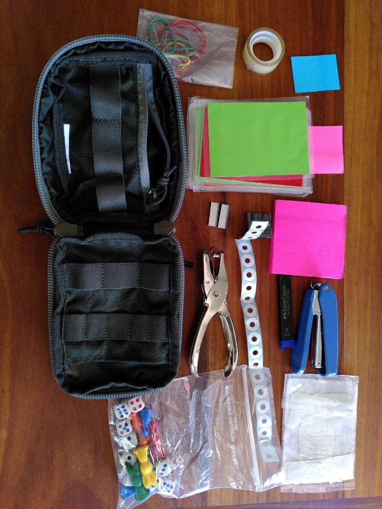 teacher EDC everyday carry pouch with contents and stationery